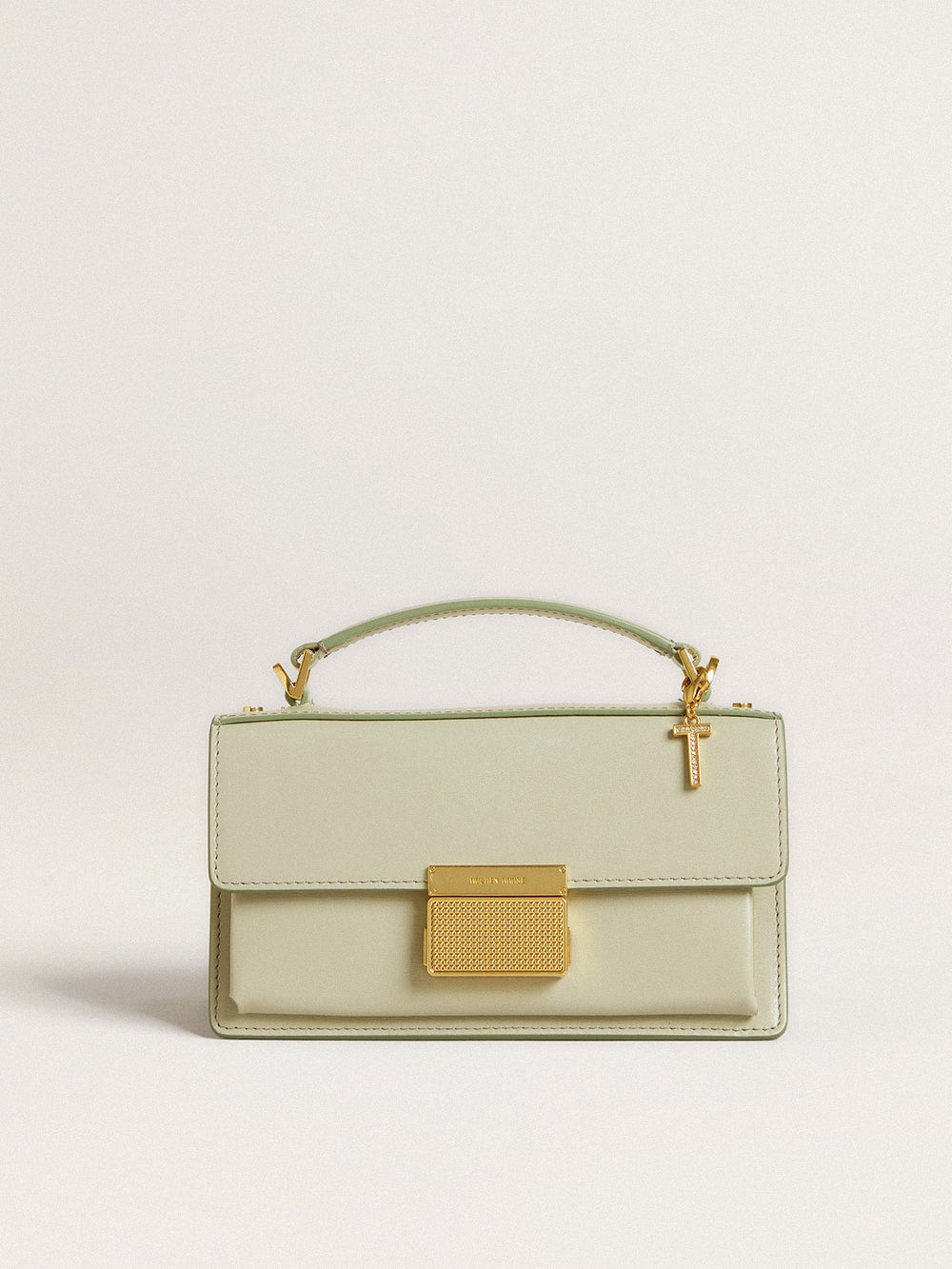 Letter T charm in gold-colored brass with crystals