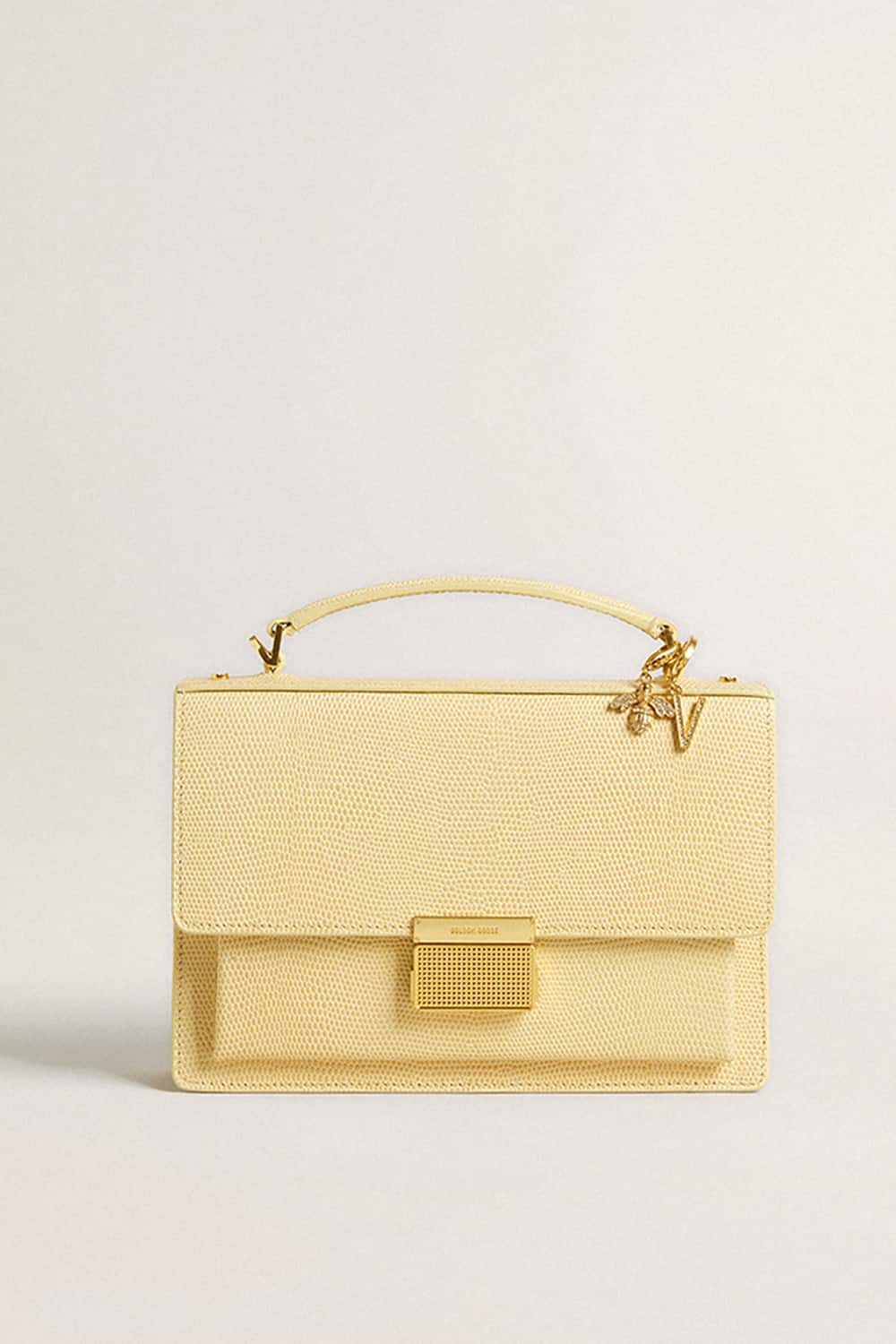 Letter V charm in gold-colored brass with crystals