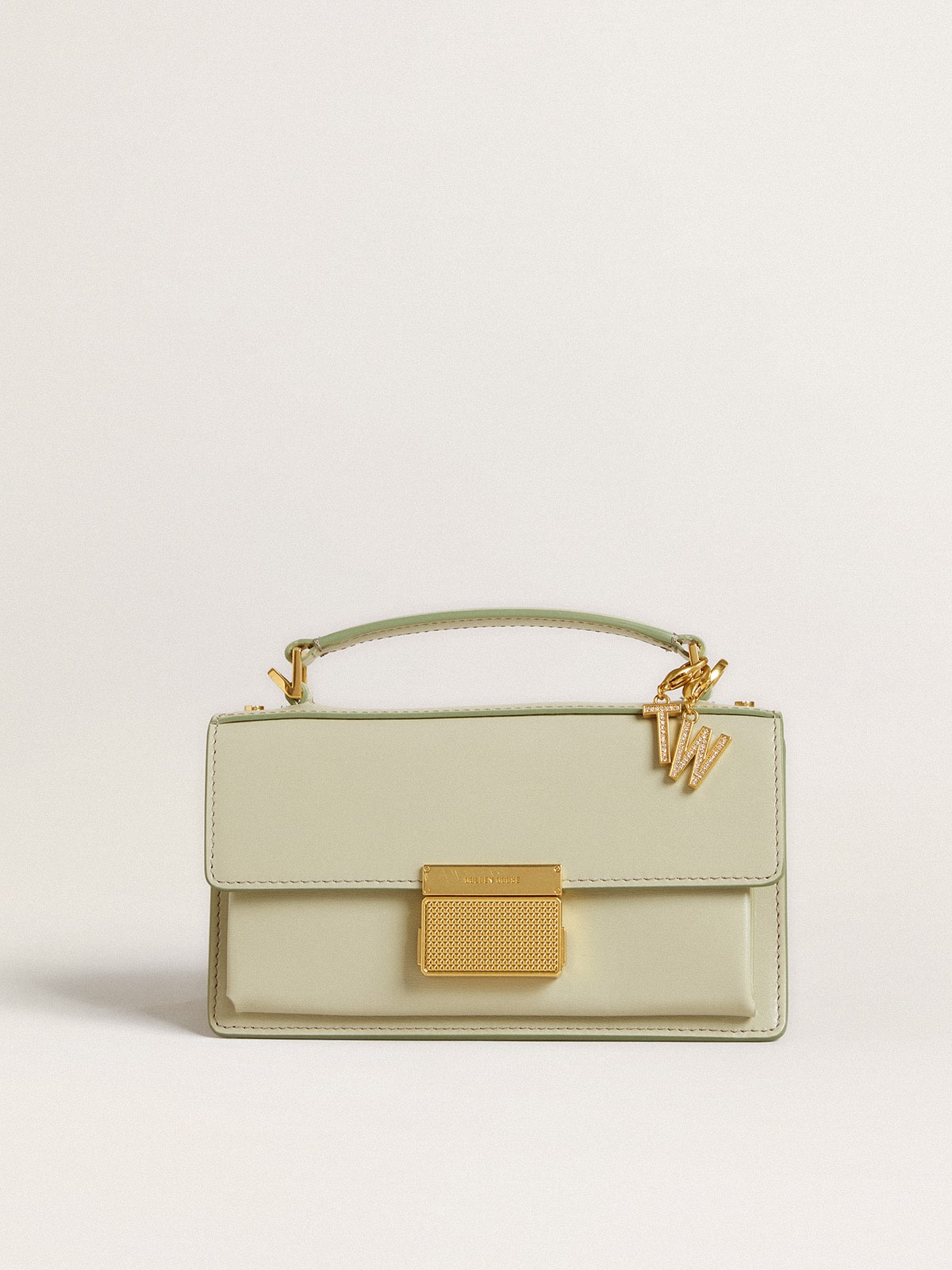 Letter W charm in gold-colored brass with crystals