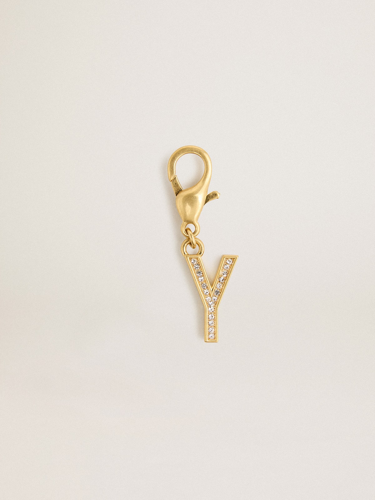 Letter Y charm in gold-colored brass with crystals