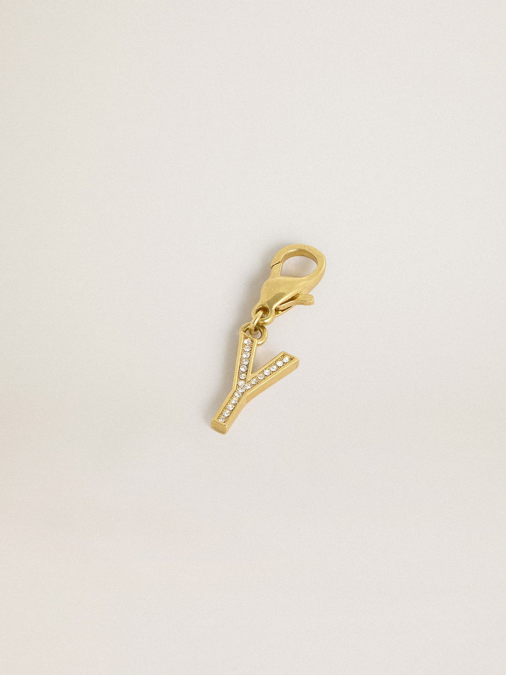 Letter Y charm in gold-colored brass with crystals