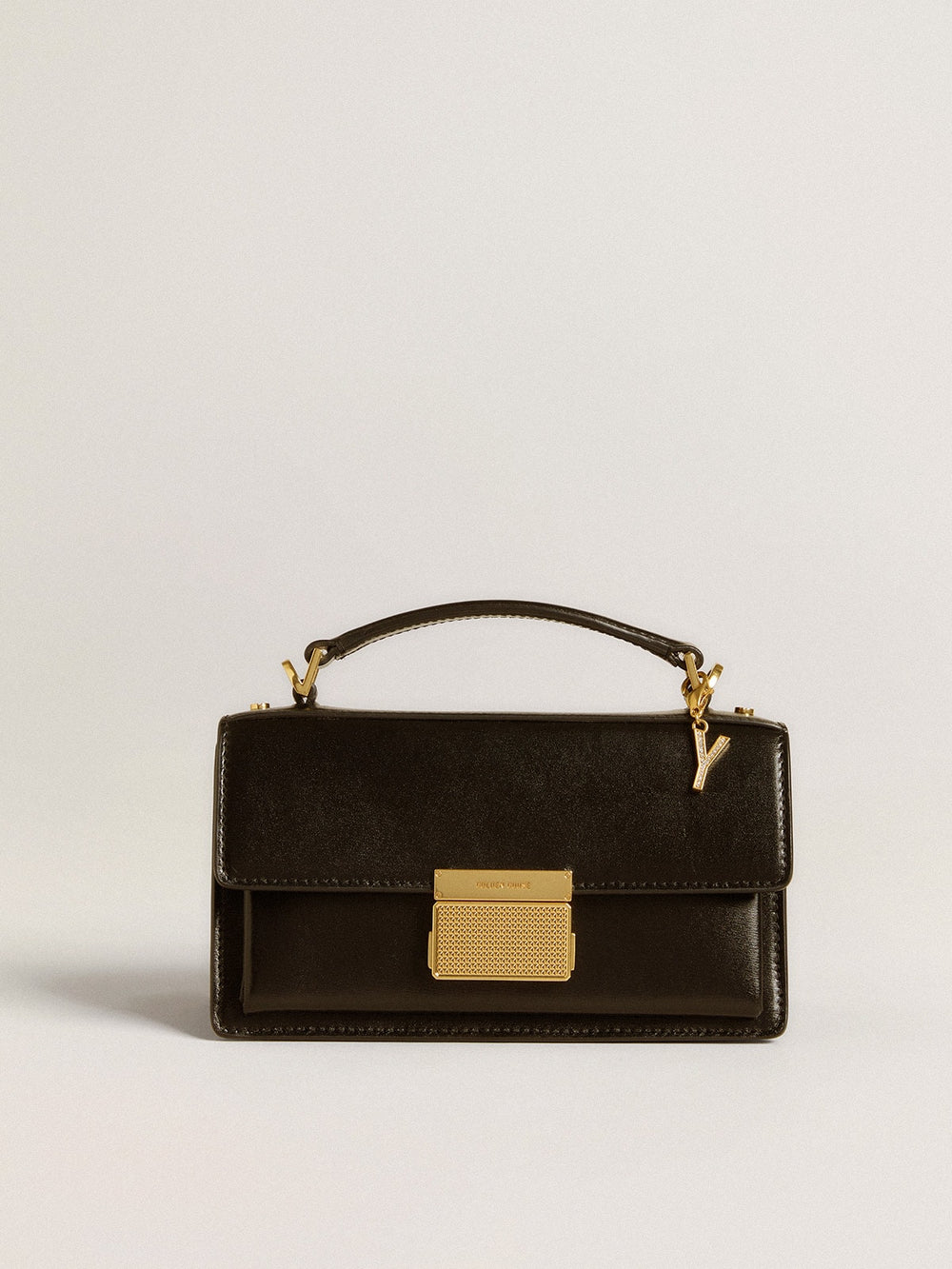 Letter Y charm in gold-colored brass with crystals