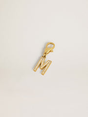 Letter M charm in gold-colored brass with crystals
