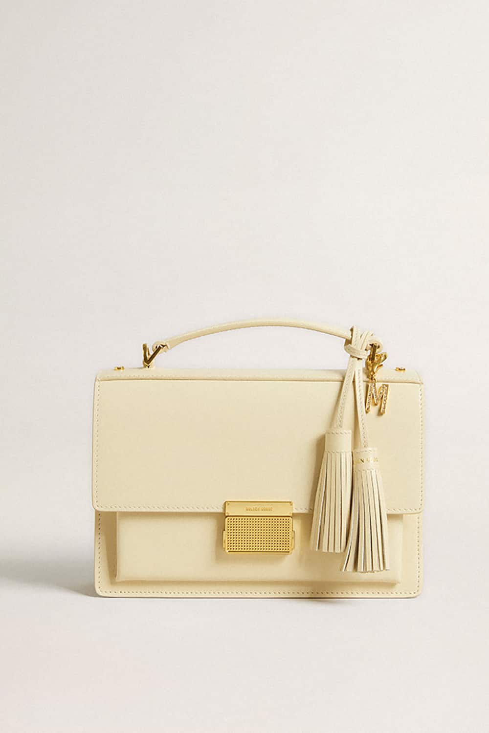 Letter M charm in gold-colored brass with crystals