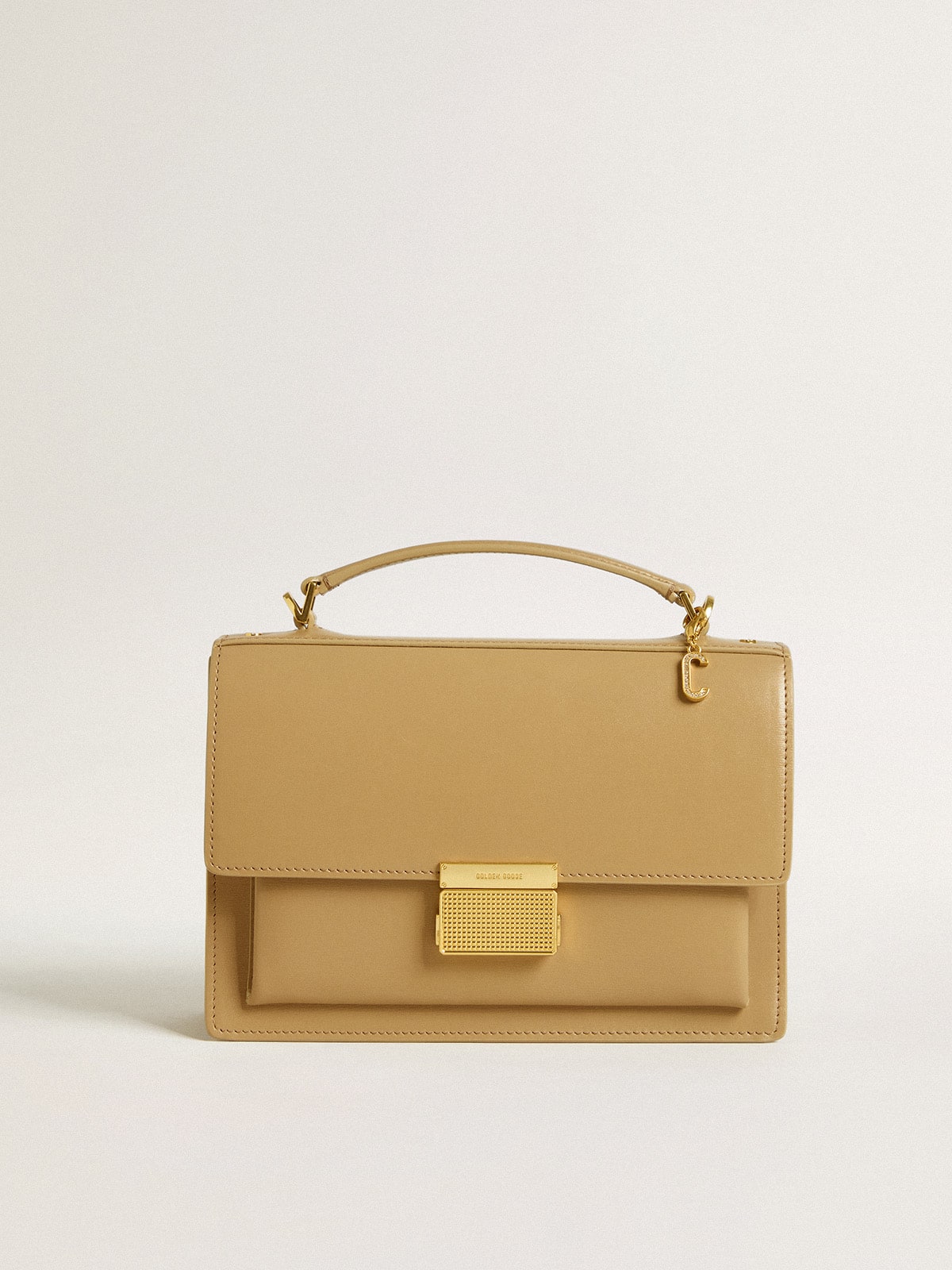 Letter C charm in gold-colored brass with crystals