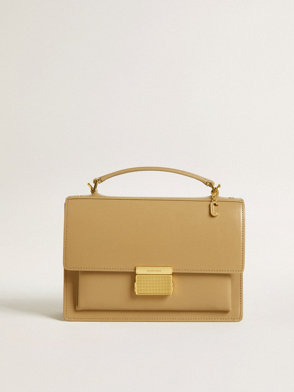 Letter C charm in gold-colored brass with crystals