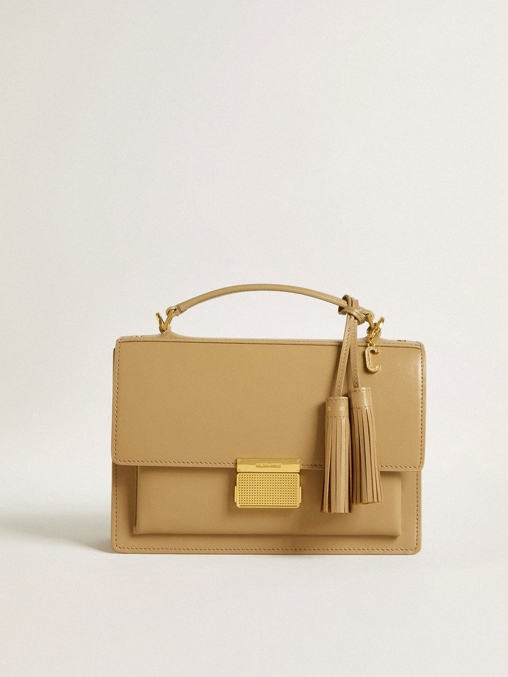 Letter C charm in gold-colored brass with crystals