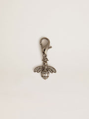 Bee-shaped charm in silver-colored brass with crystals