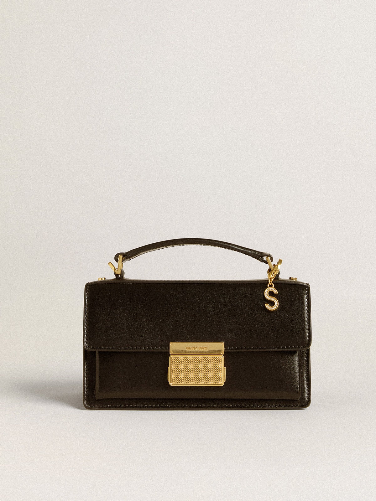 Letter S charm in gold-colored brass with crystals