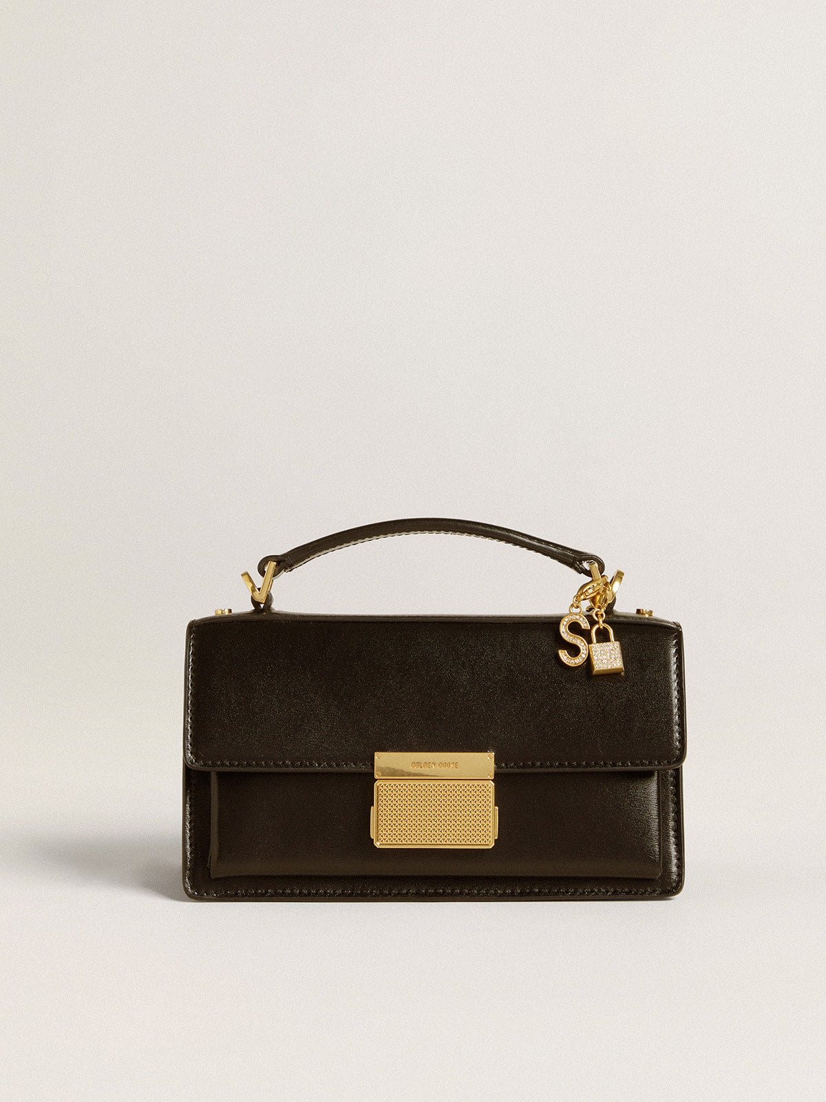 Letter S charm in gold-colored brass with crystals