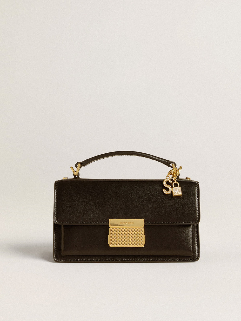 Letter S charm in gold-colored brass with crystals