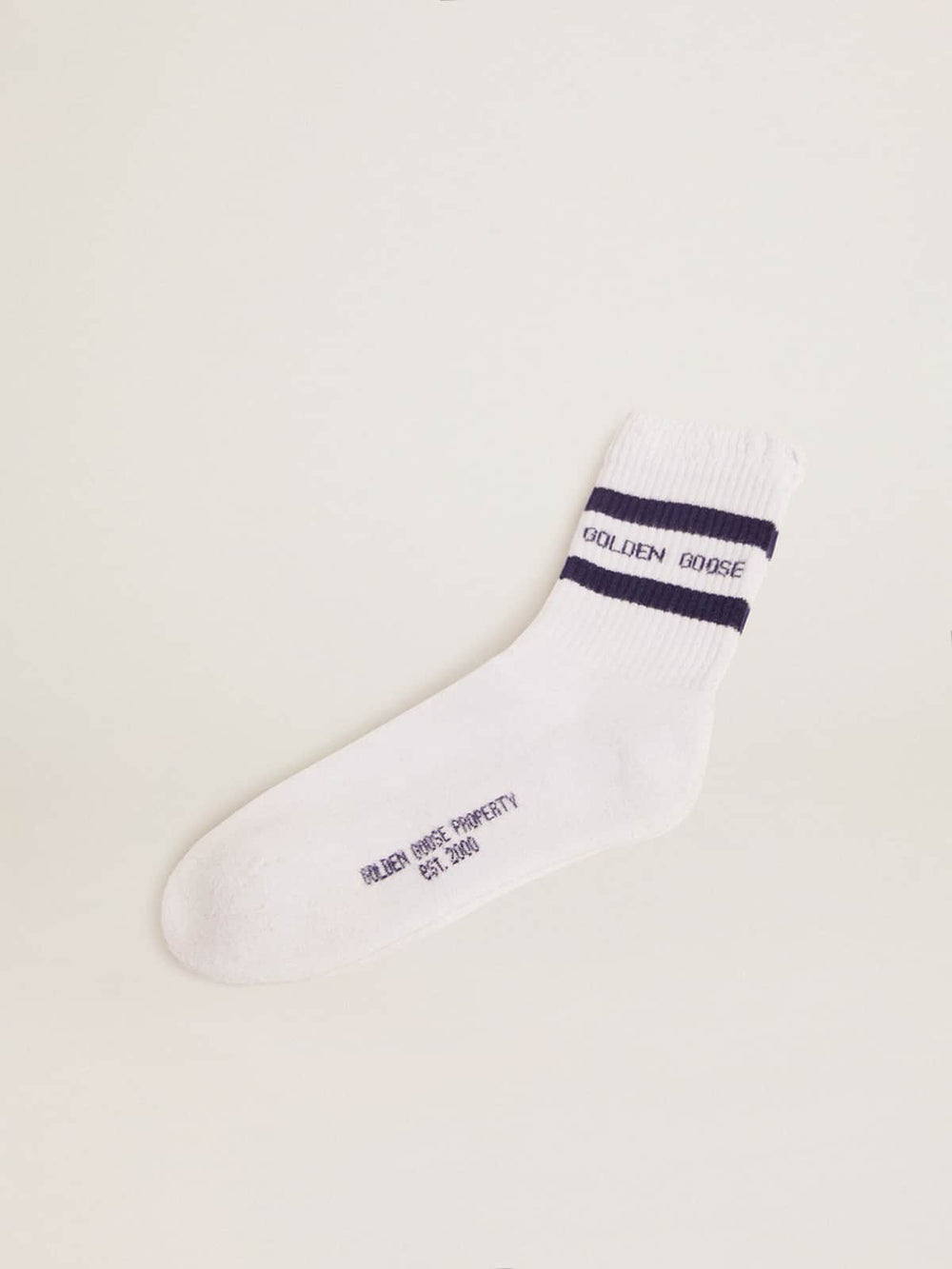 Cotton socks with distressed finishes blue stripes and logo