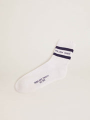 Cotton socks with distressed finishes blue stripes and logo