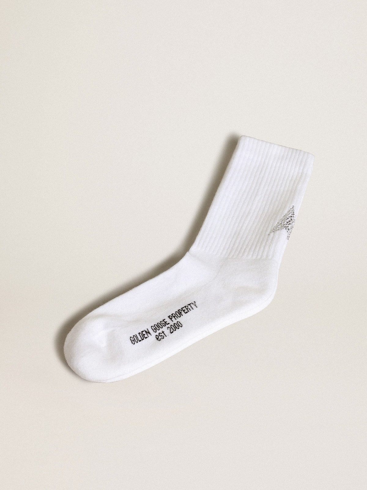 White socks with crystal star on the back