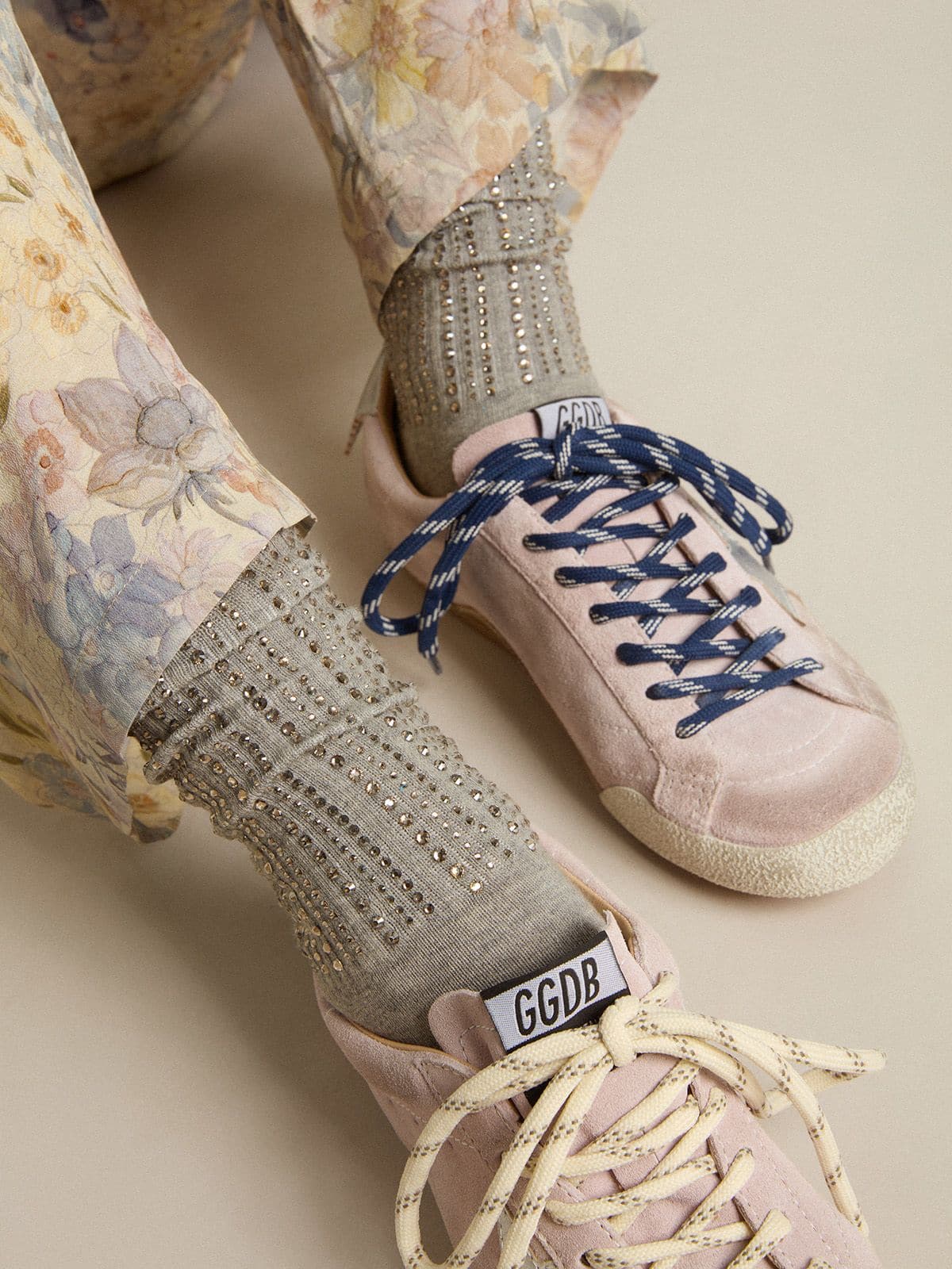 Gray socks with crystals on the leg