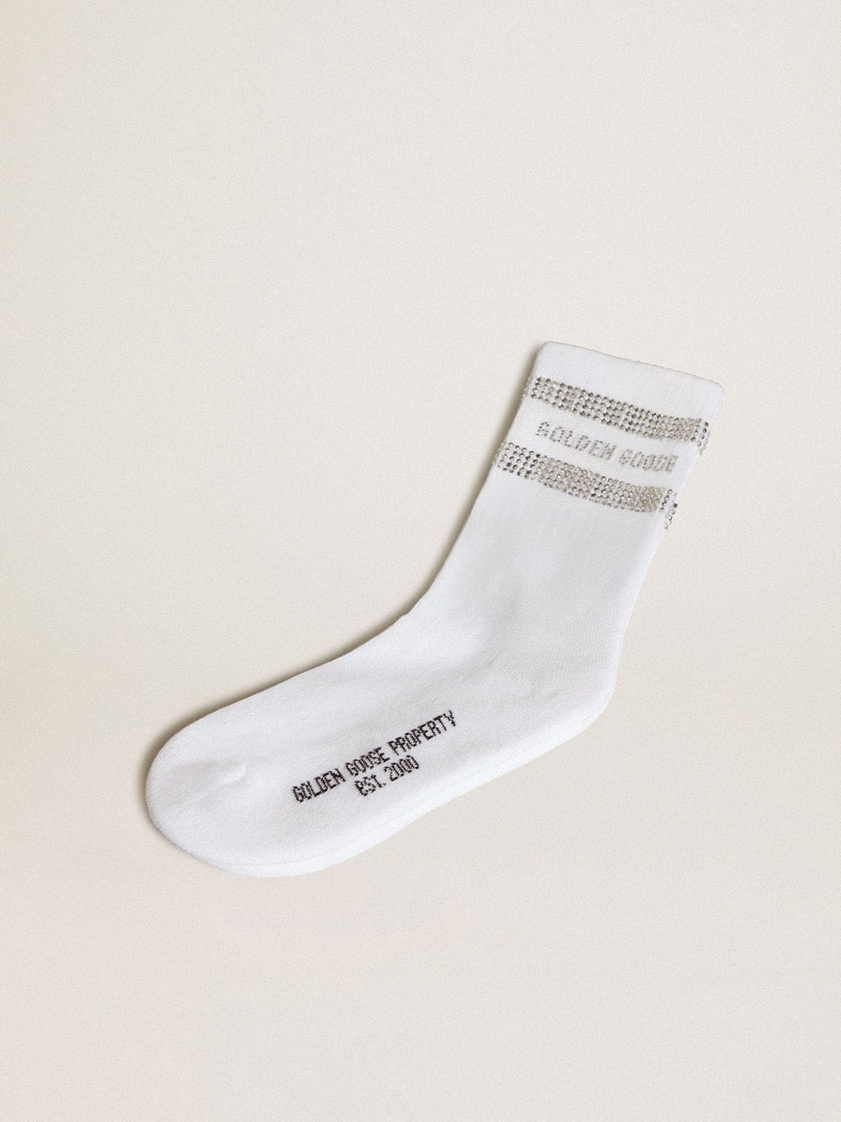Unisex socks in white cotton with decorative crystals