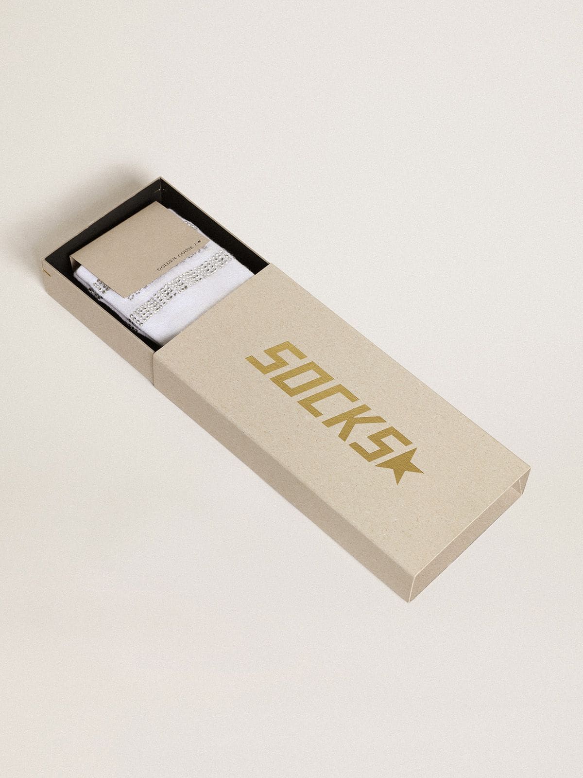 Unisex socks in white cotton with decorative crystals