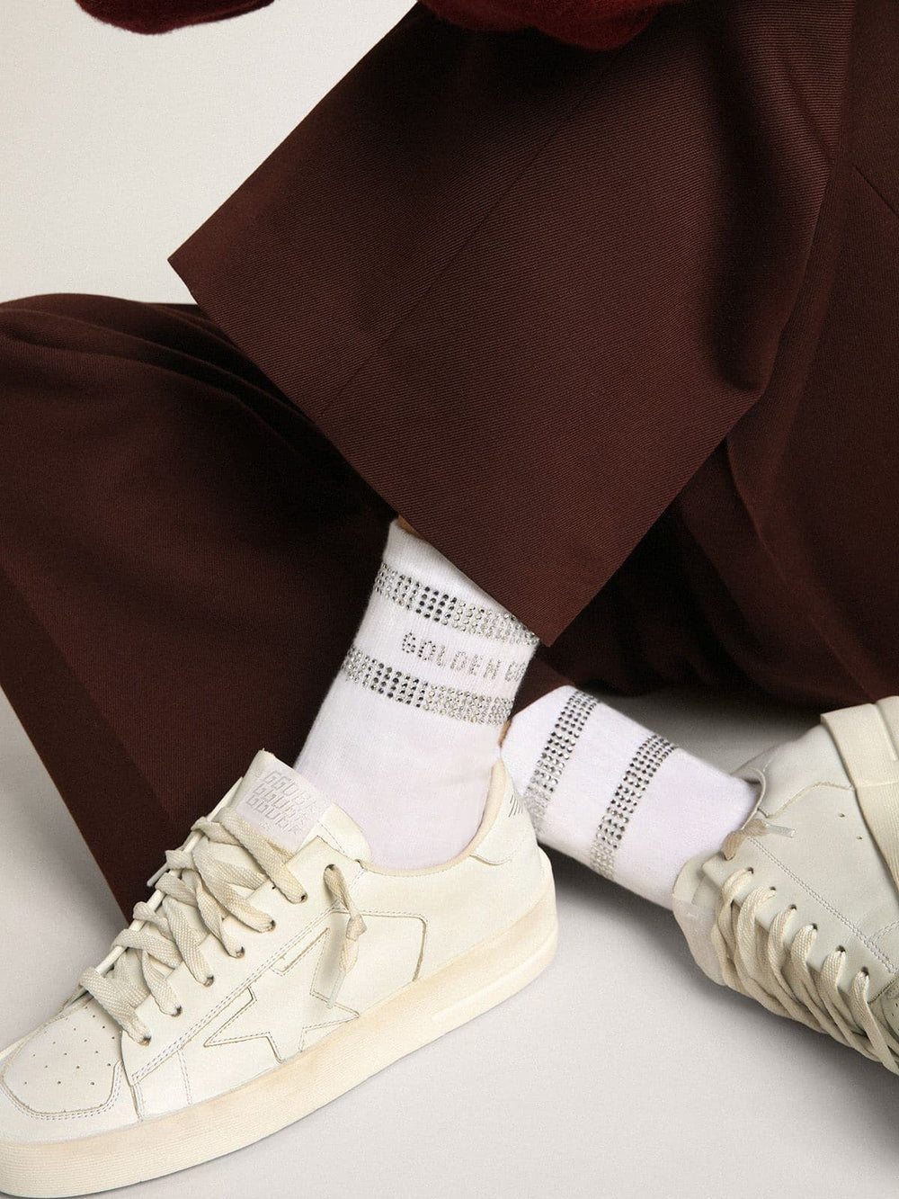 Unisex socks in white cotton with decorative crystals