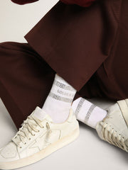 Unisex socks in white cotton with decorative crystals