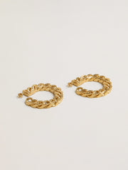 Chain hoop earrings with antique gold colored braided links
