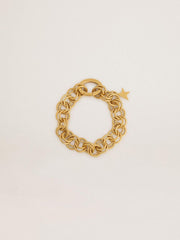 Antique gold-colored woven chain bracelet with star-shaped clasp