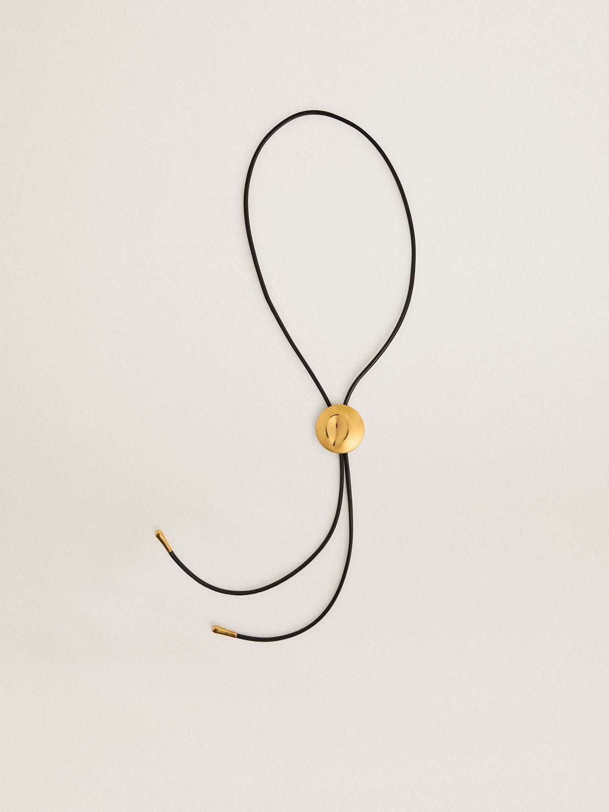 Jewelmates bolo tie necklace in black leather with antique gold metal detail