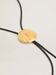 Jewelmates bolo tie necklace in black leather with antique gold metal detail