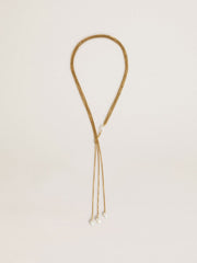 Necklace with antique gold-colored chains with pearls