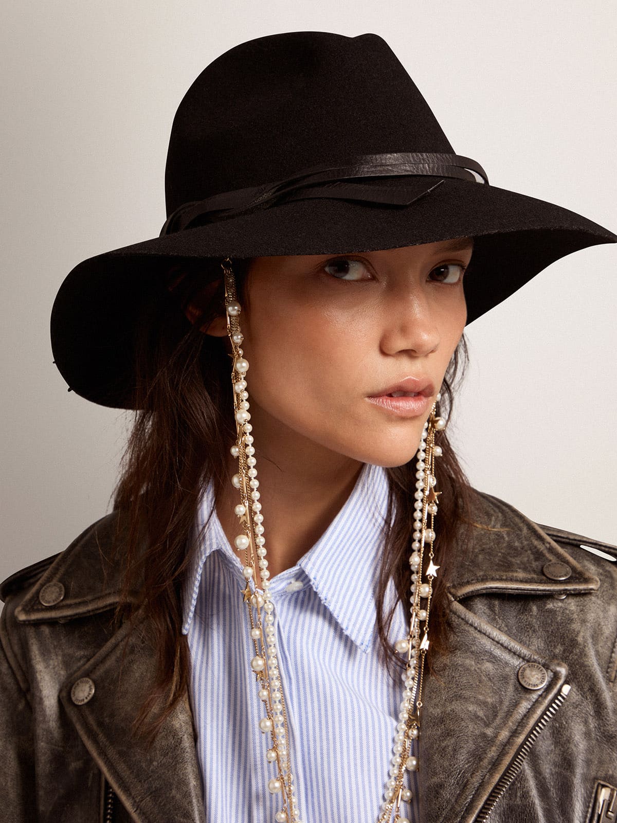 Women’s black Fedora hat with strap Golden Goose
