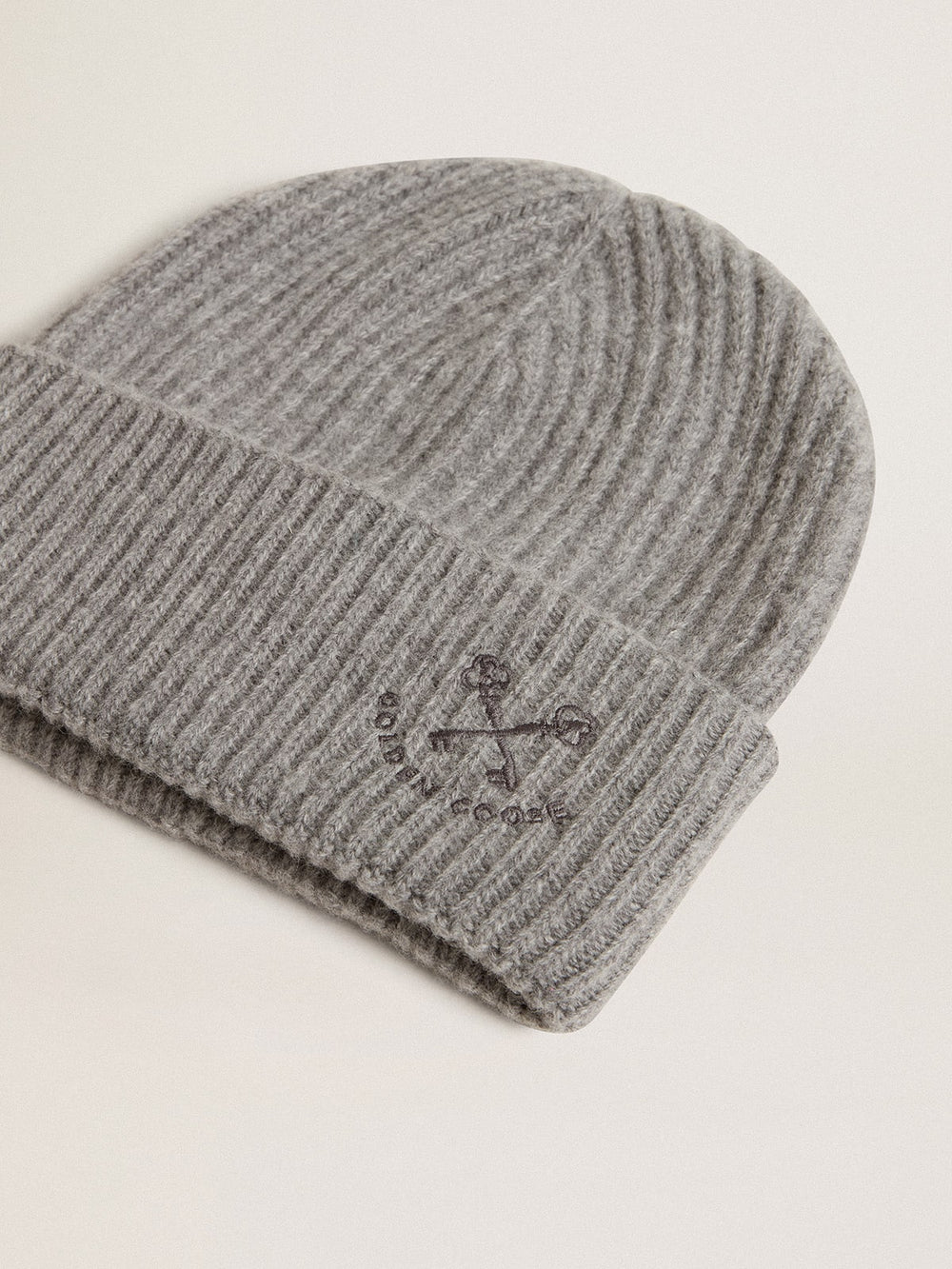 Gray ribbed wool beanie