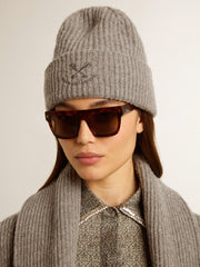 Gray ribbed wool beanie