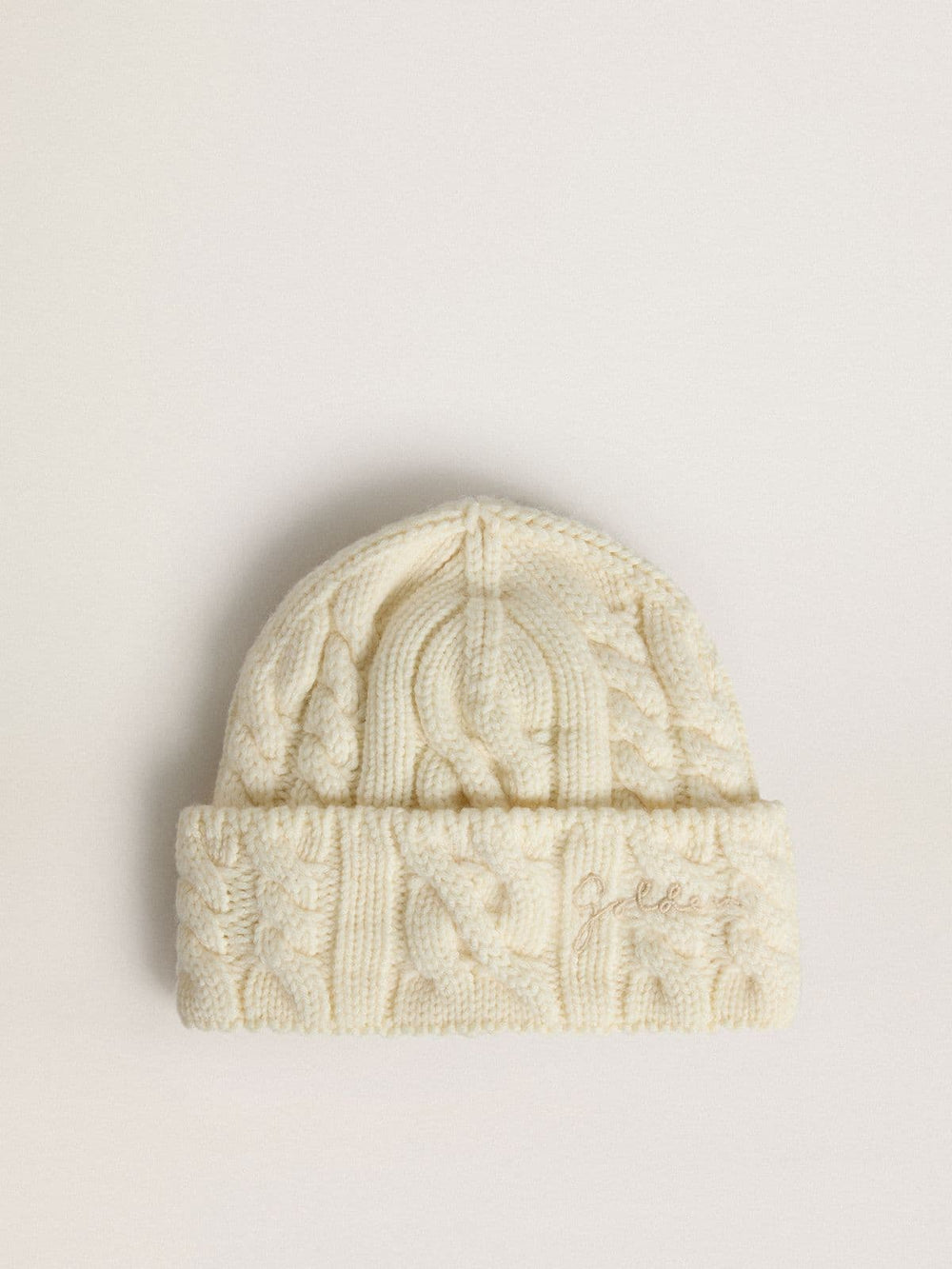 White wool beanie with embroidery