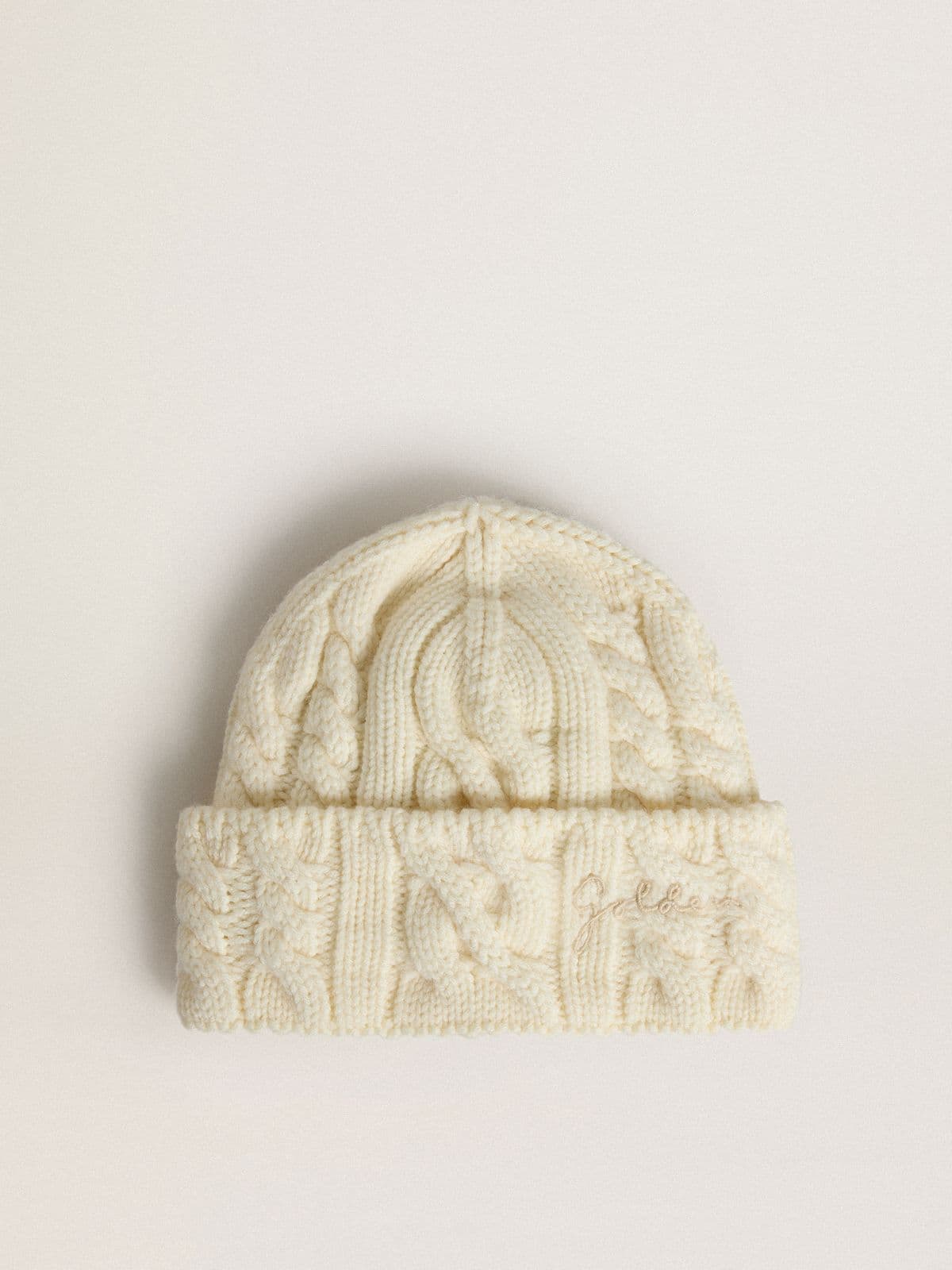 White wool beanie with embroidery
