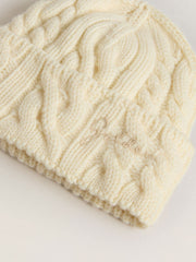 White wool beanie with embroidery