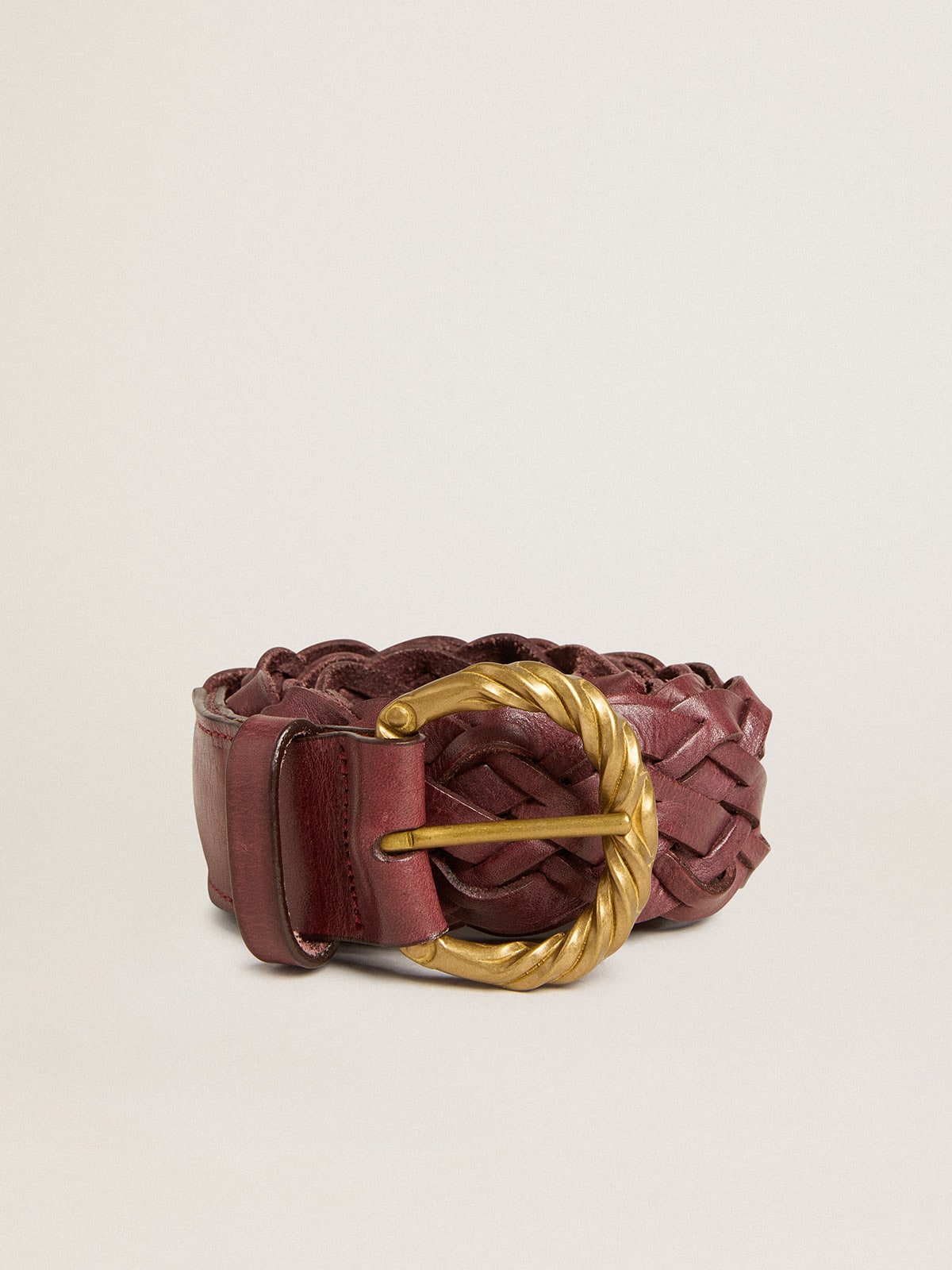 Women’s burgundy woven leather belt