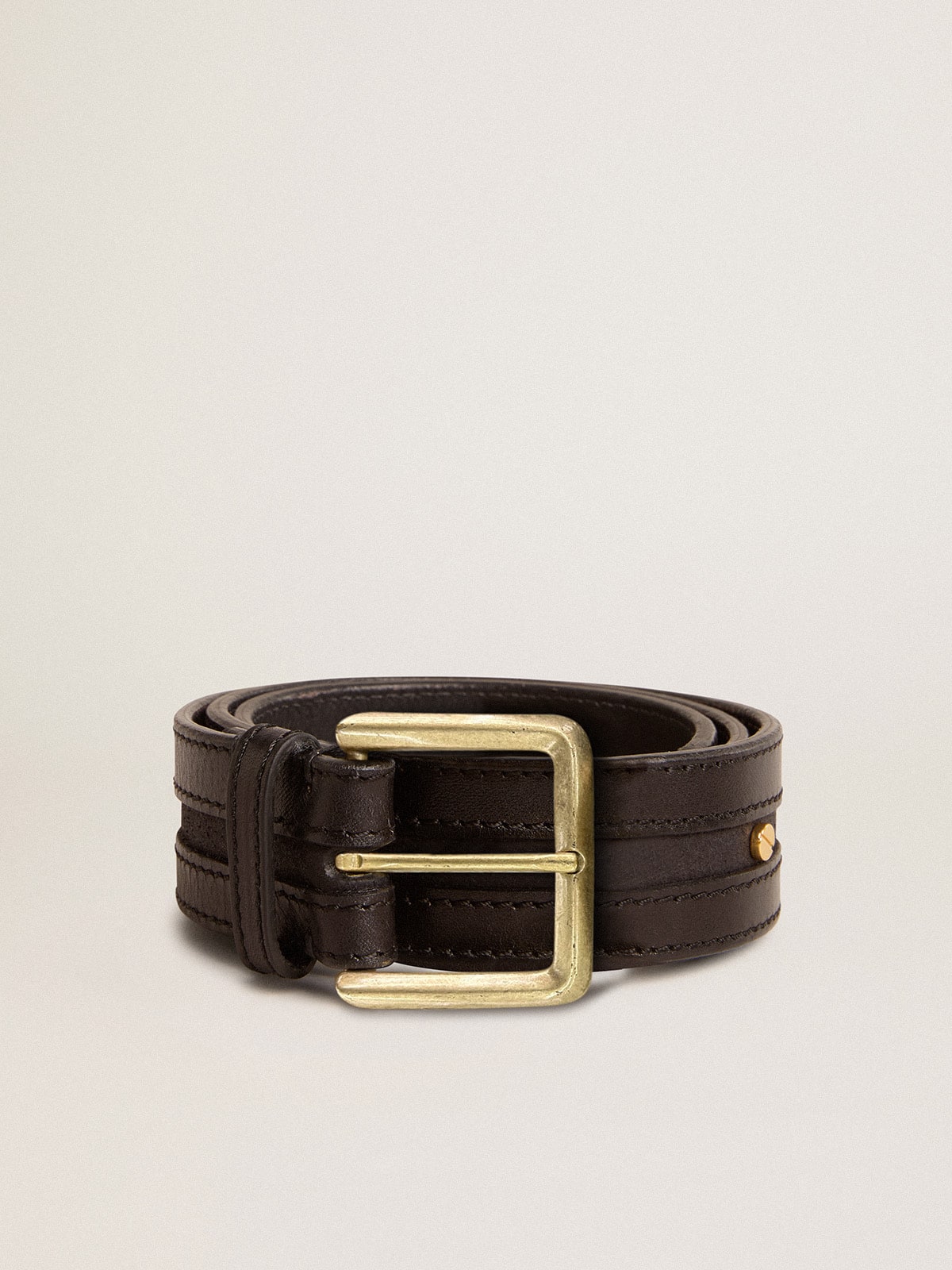 Women’s black belt in washed leather with gold studs