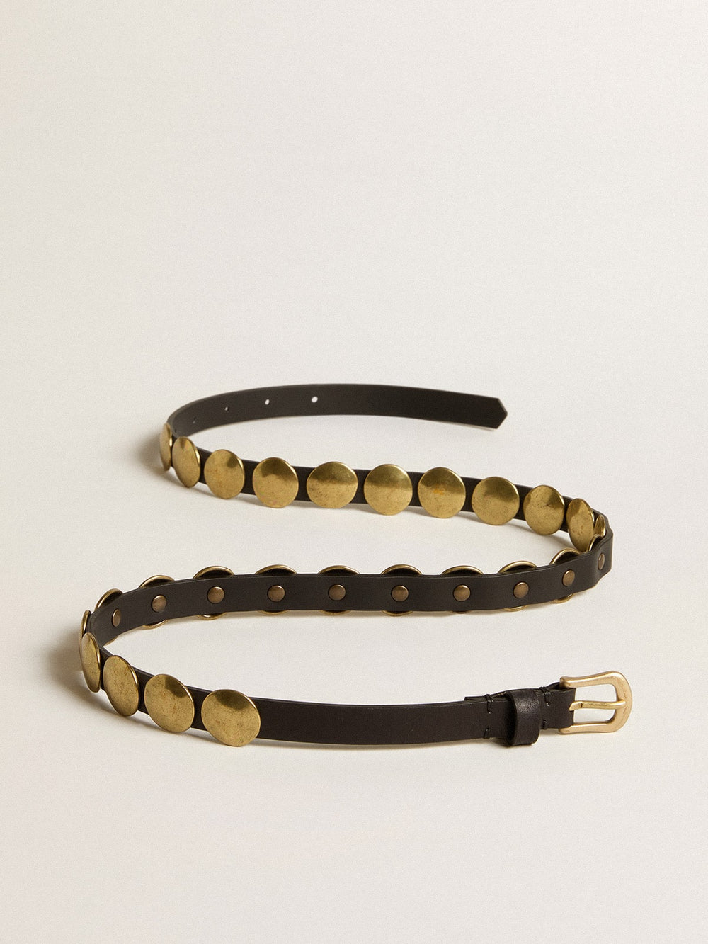 Black Trinidad belt in washed leather with gold studs