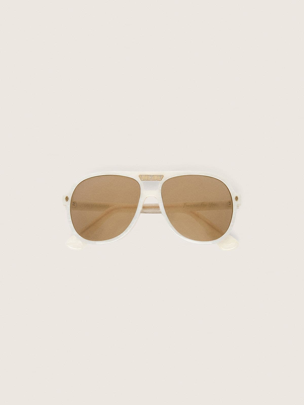 Charlie aviator sunglasses with pearl white frame and gold lenses
