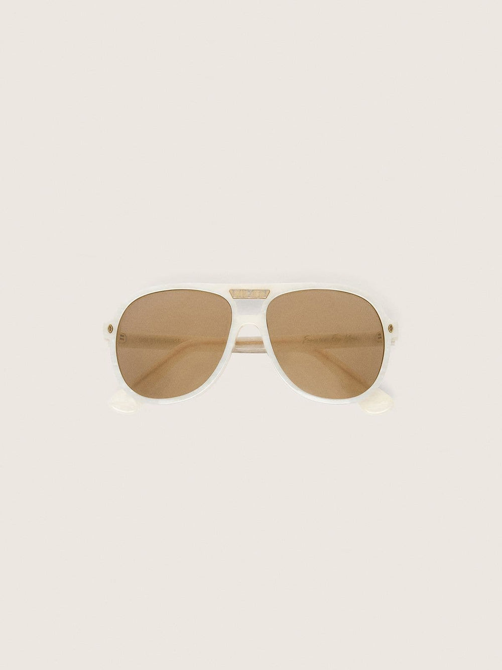 Charlie aviator sunglasses with pearl white frame and gold lenses