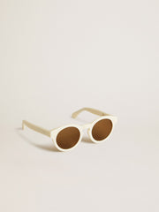 Square-style Panthos sunglasses with beige frame and gold details