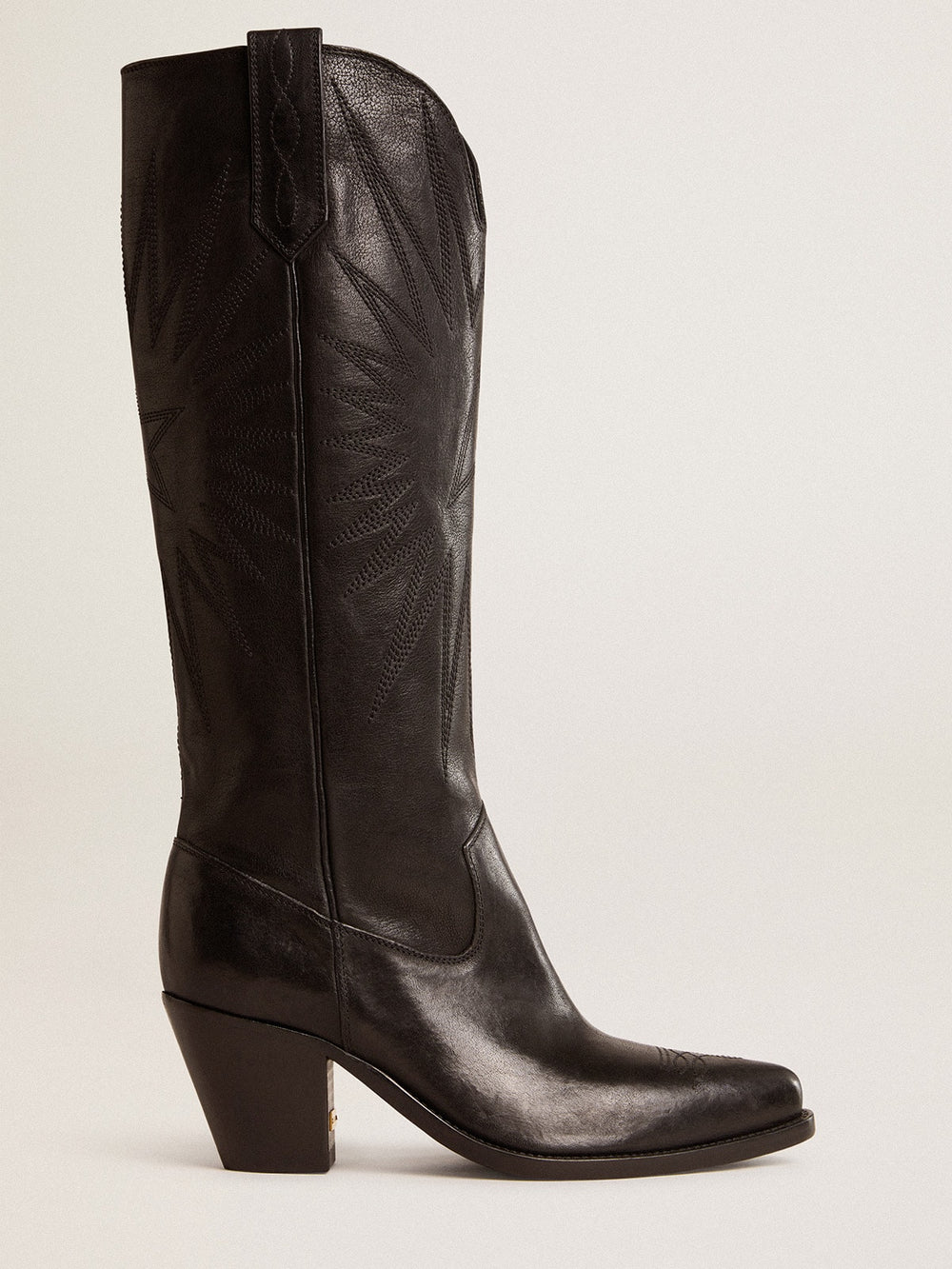 Women's Wish Star boots in black leather with star embroidery