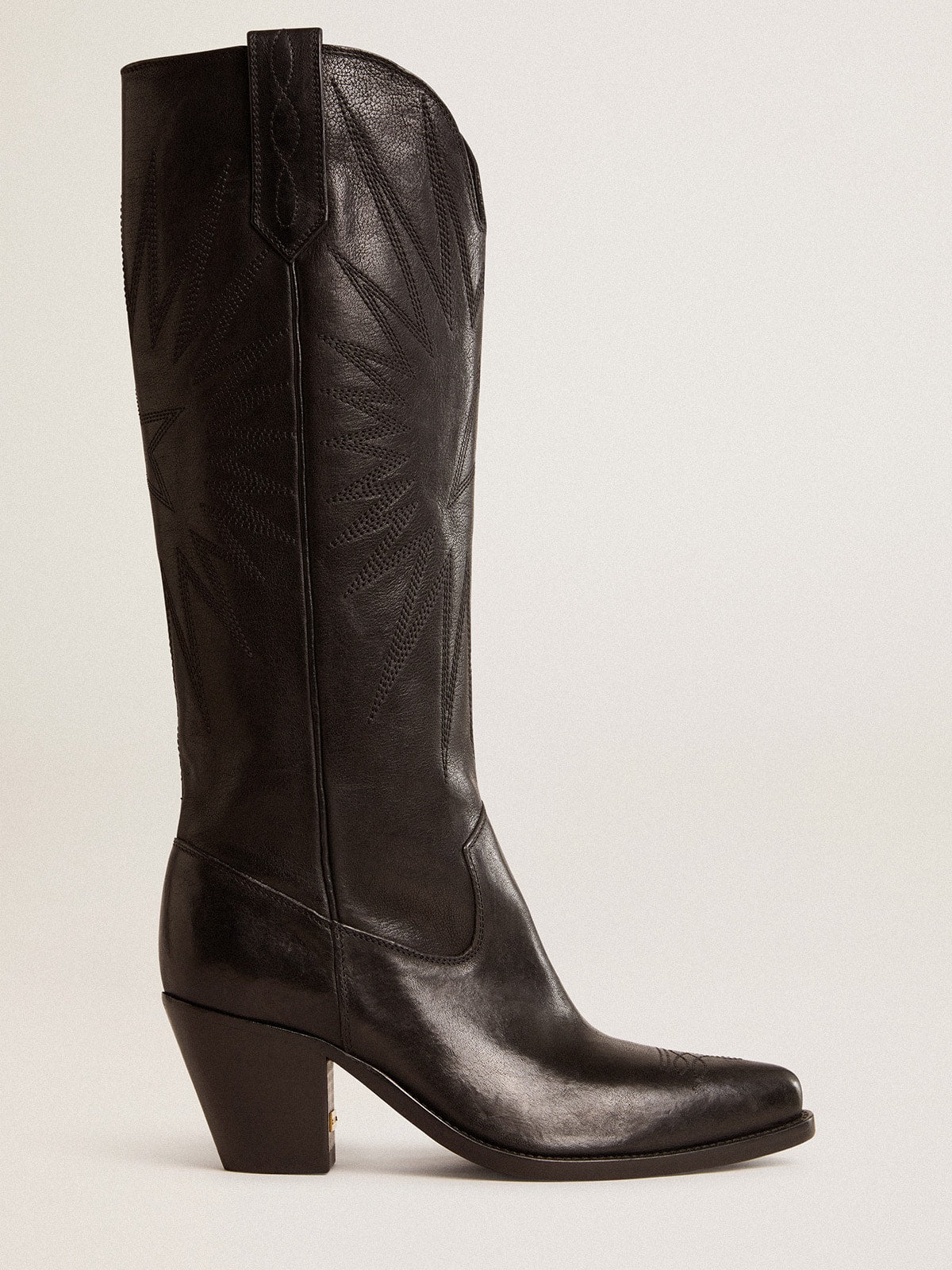 Women's Wish Star boots in black leather with star embroidery