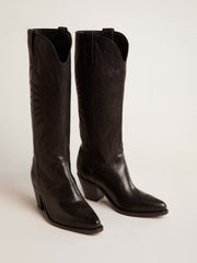 Women's Wish Star boots in black leather with star embroidery