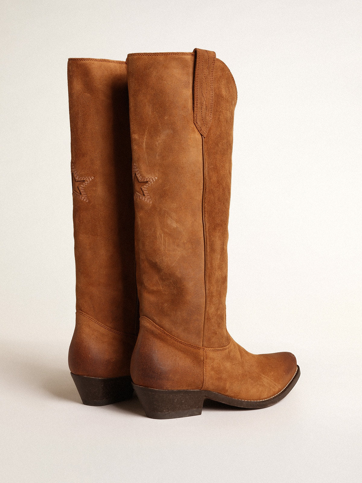 Wish Star boots in cognac suede with tone-on-tone inlay star