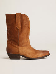 Low Wish Star boots in cognac-colored suede with inlay star