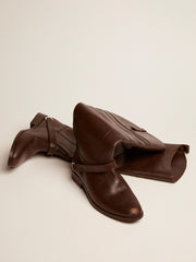 Women's Charlie boots in dark brown leather and clamp on the heel