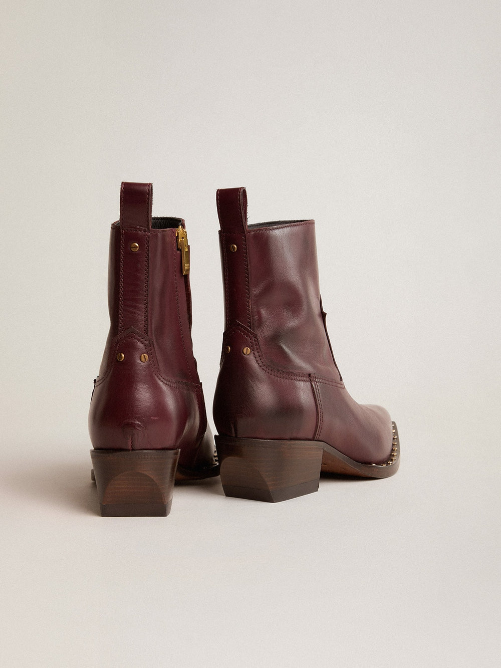 Womens's low Debbie boots in burgundy leather