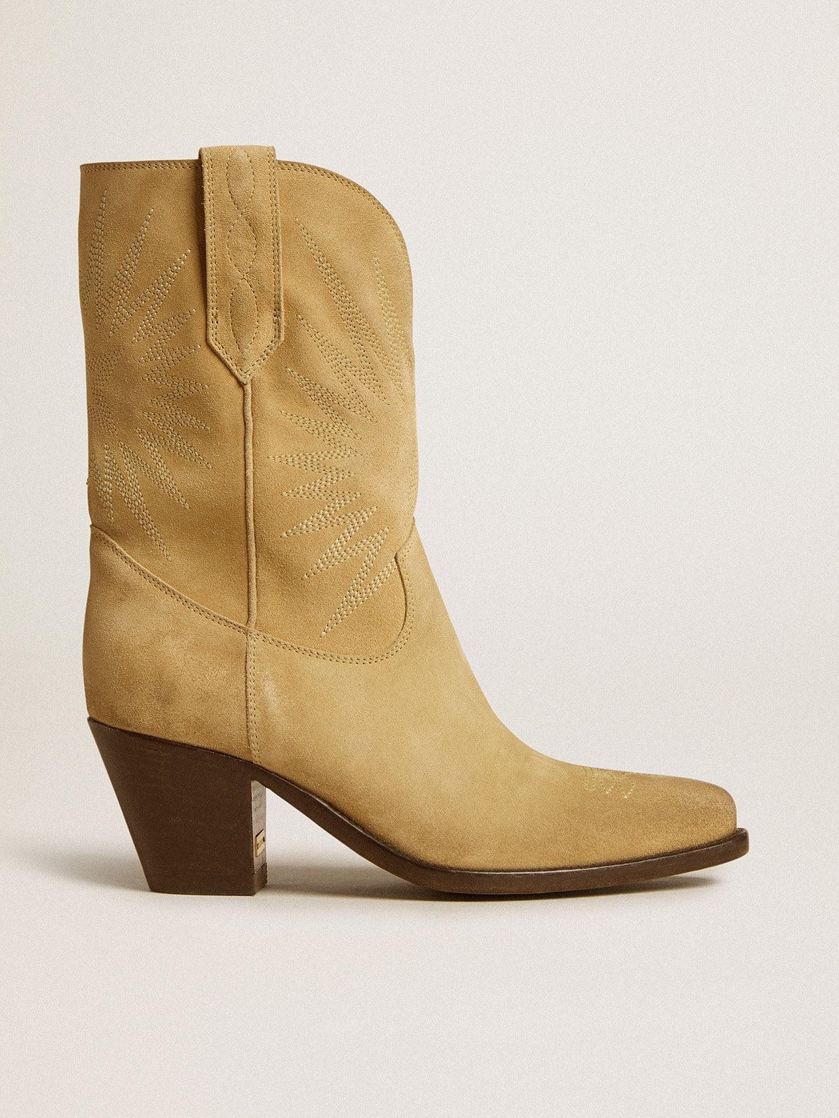 Wish Star low boots in sand-colored waxed suede with star embroidery