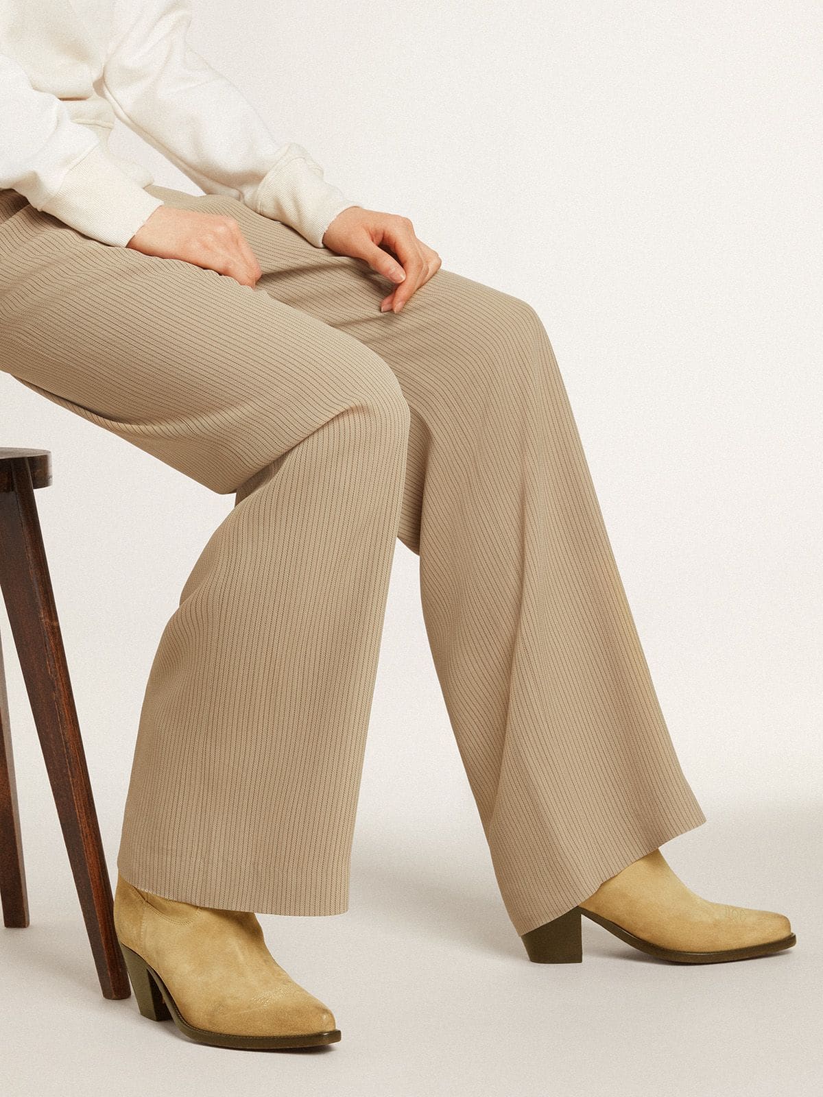 Wish Star low boots in sand-colored waxed suede with star embroidery