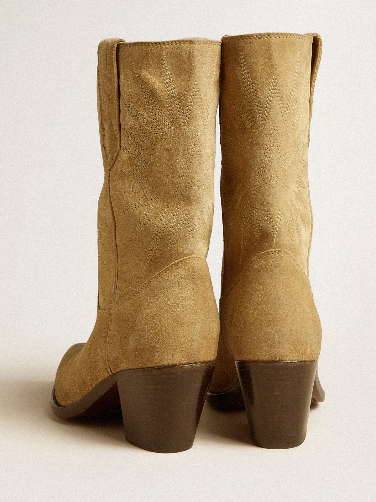 Wish Star low boots in sand-colored waxed suede with star embroidery